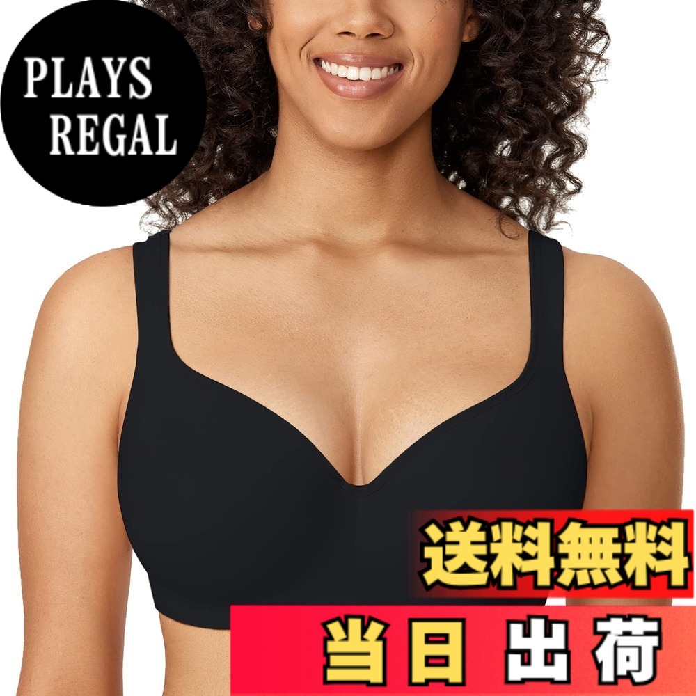 【送料無料】[DELIMIRA] ブラジャー 大きいサイズ ワイヤーあり 無地 フルカップ モールドカップ シームレスブラ tシャツブラジャー 色：ブラック、サイズ：G90