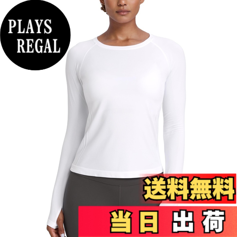 【送料無料】[CRZ YOGA] tシャツ 長袖 レディース ヨガウェア トップス シームレス リブ 速乾 通気 フィットネス ランニングシャツ トレーニング 色：ホワイト1、サイズ：L Regular