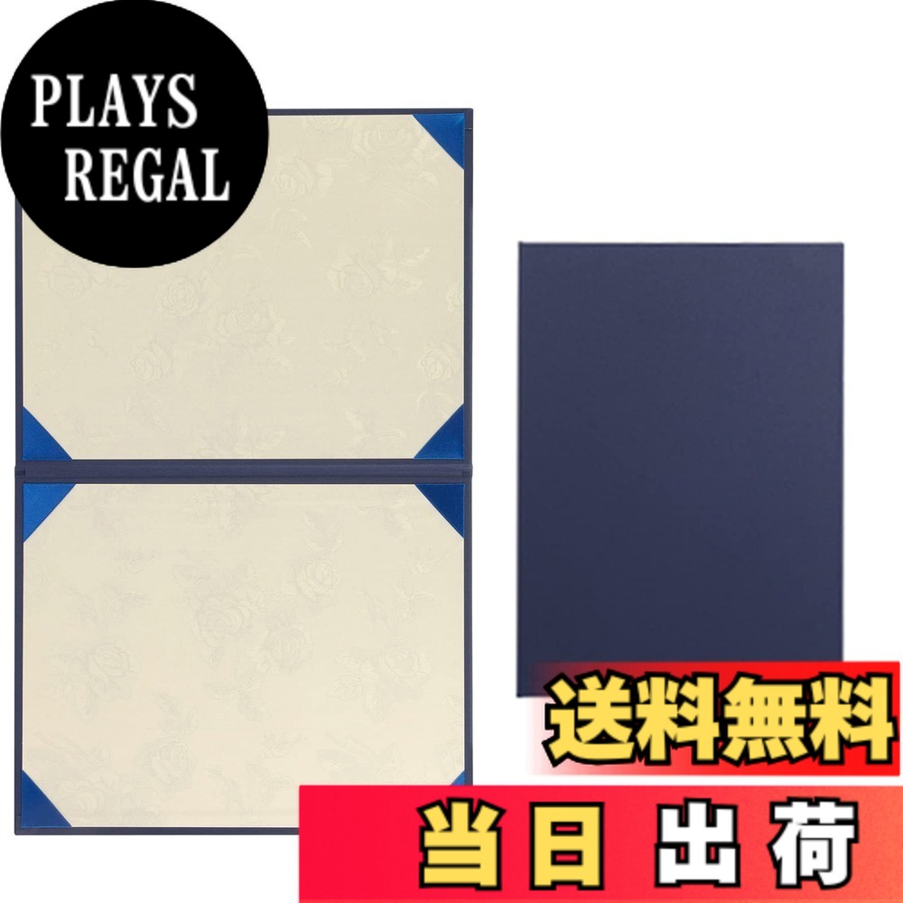 【送料無料】証書入れ 賞状入れ 証書ファイル 10冊セット A4判用 二枚用 Certificate/Document Cover 二つ折り 縦横兼用 パッドなし コーナーリボン付き 紺色 感謝状 卒業証書 合格証書 表彰状 飲食店のメニューに 店舗カタログに 2023版 色：ネイビー