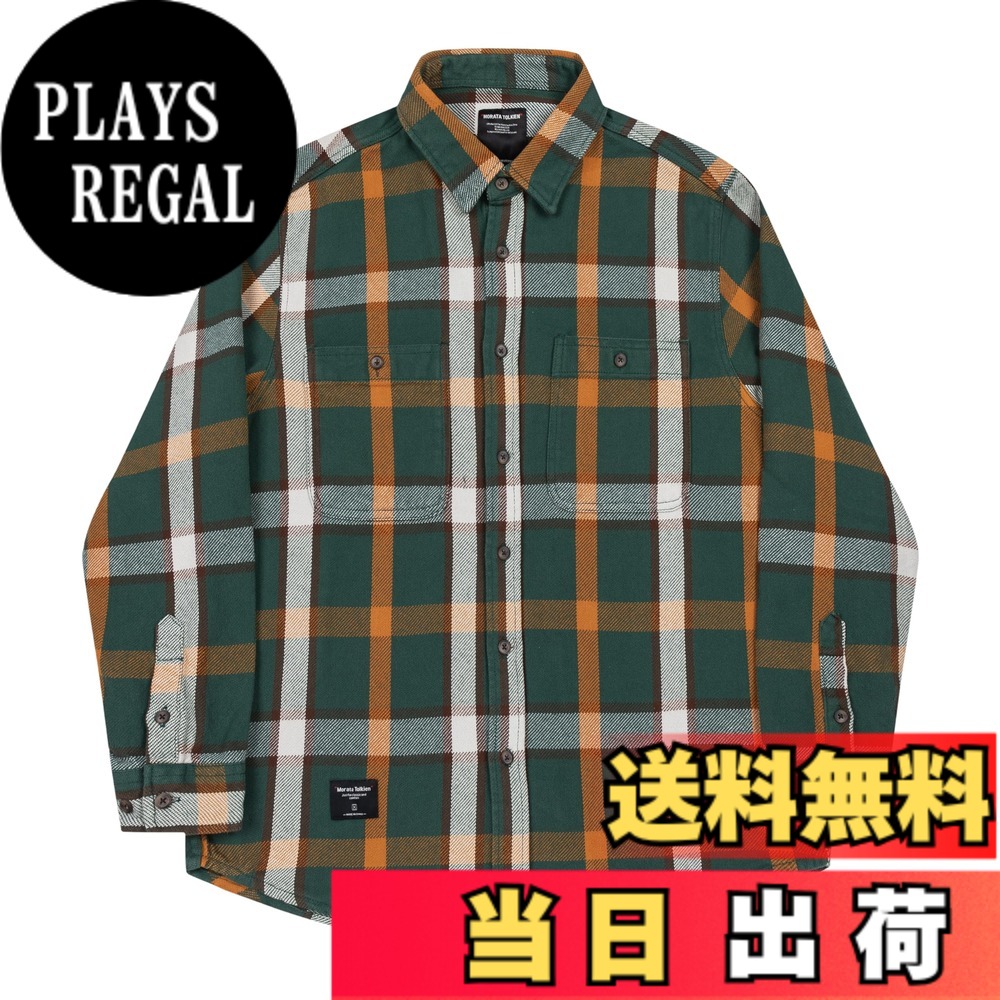 【送料無料】[CHANGE WELL] メンズ 2025AW アメカジ ヴィンテージ風 ファッション 長袖 秋服 厚手 ビッグシルエット チェックシャツ 春秋冬アウター 色：グリーン、サイズ：XL
