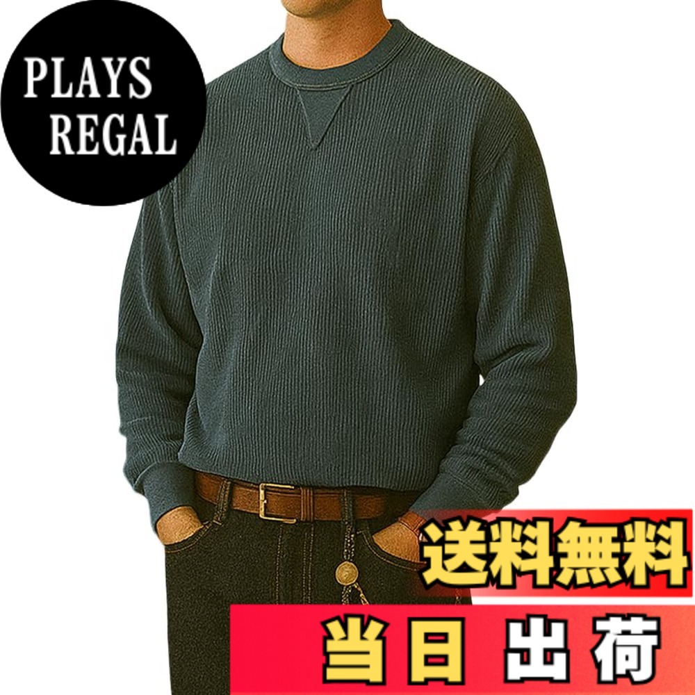 【送料無料】[CHANGE WELL] メンズ 2025AW アメカジ ヴィンテージ風 ファッション 秋服 長袖 コーデュロイ スウェット トレーナー 色：ネイビー、サイズ：M