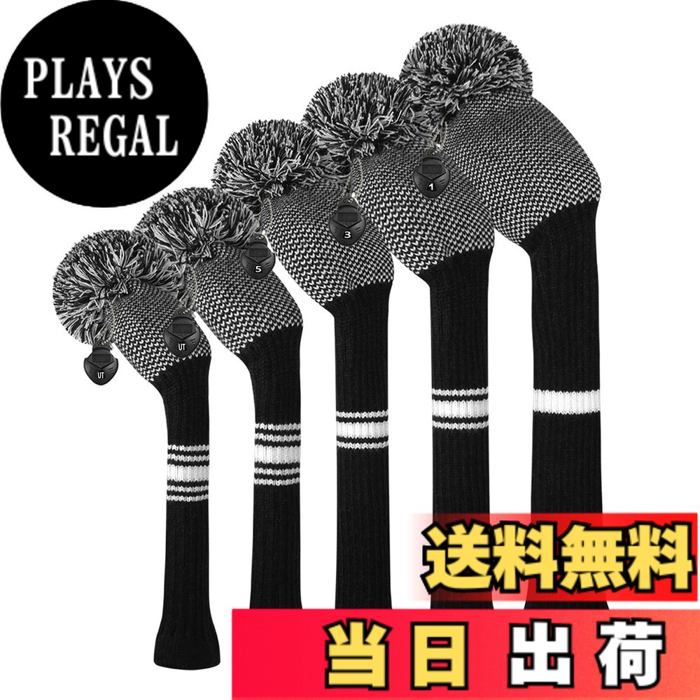 【送料無料】ゴルフ ヘッドカバー セット、5つの、ドライバーウッド（460 cc）1フェアウェイWood 2とハイブリッド（UT）2 二重層糸編みスタイル 色：Black and White Dot、サイズ：Set 5
