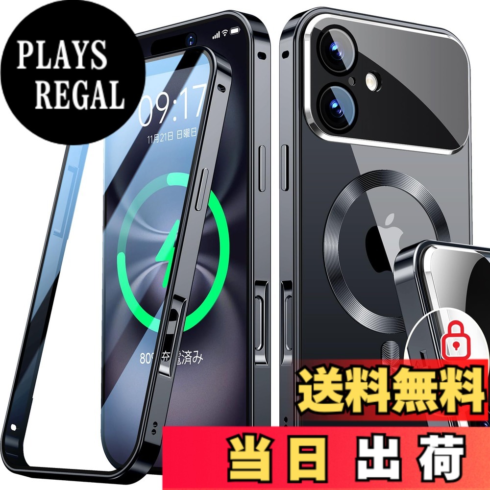 【送料無料】Rosycover【新次元の一体型レンズ・メカニカルロック】iPhone 用の ケース Magsafe対応 [360°全面保護・両面強化ガラス] 色：ブラック、サイズ：iPhone 16 Plus 用