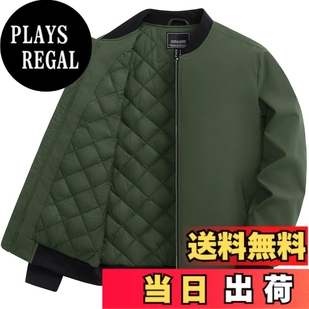 【送料無料】[TACVASEN] ジャケット メンズ 冬 バイクジャケット 作業着 防寒 ブルゾン パイロット ジャンパー 登山 中綿入れ 秋 カジュアル スタジャン 防風 アウター 色：ミリタリーグリーン、サイズ：L