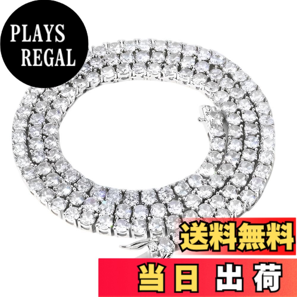 【送料無料】[Rockyu] ネックレス メンズ キュービックジルコニア テニスチェーン 3mmから6mm 幅 ステンレススチール ゴールド シルバー ヒップホップ ジュエリー クリスマス プレゼント 色：5mm-50cm Silver、サイズ：適度な