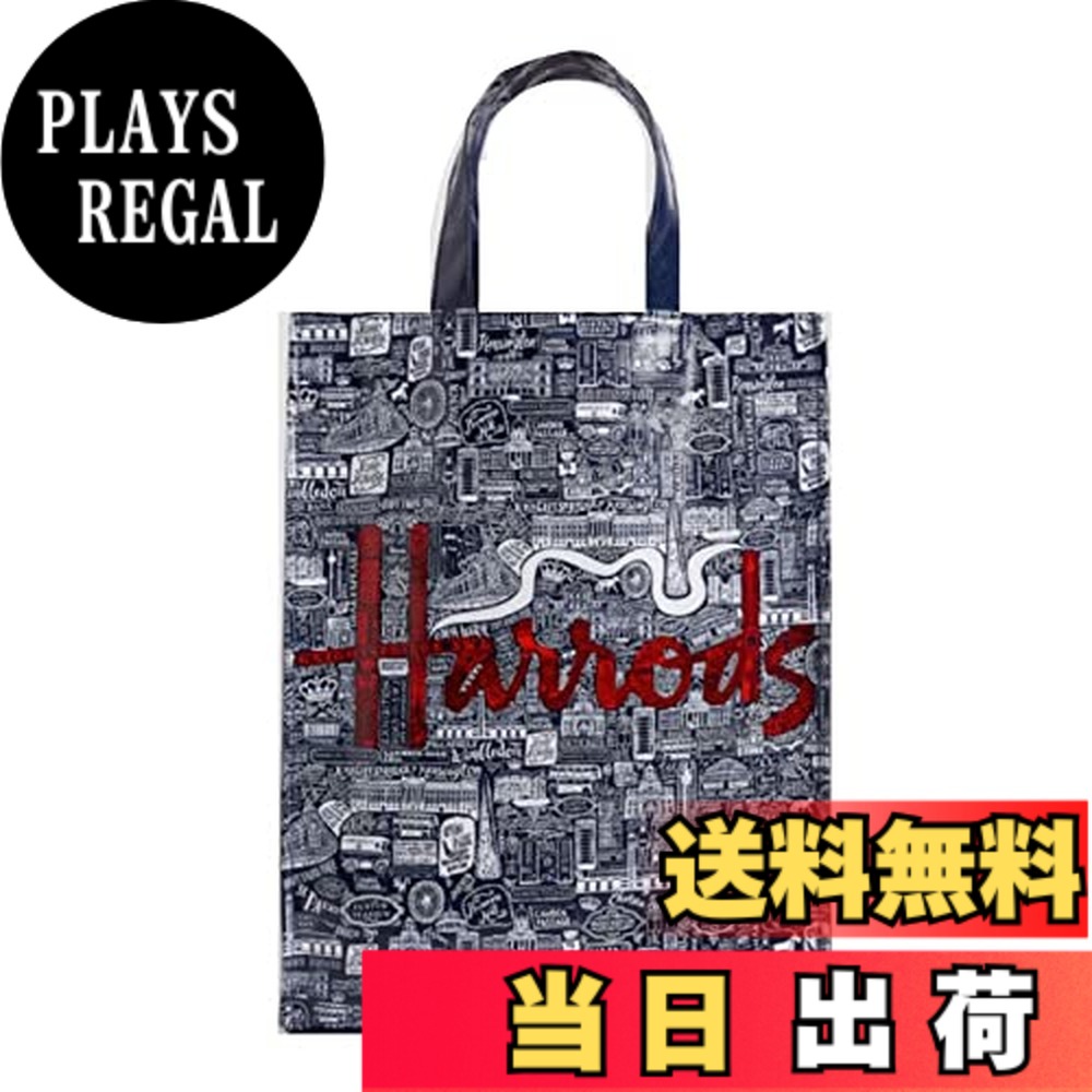【送料無料】[ハロッズ] トートバッグ Mサイズ picture font ショッピングバッグ かばん バッグ [並行輸入品] 色：ネイビー、サイズ：縦約37.5cm x 横約29.5cm x 奥行き約11.5cm