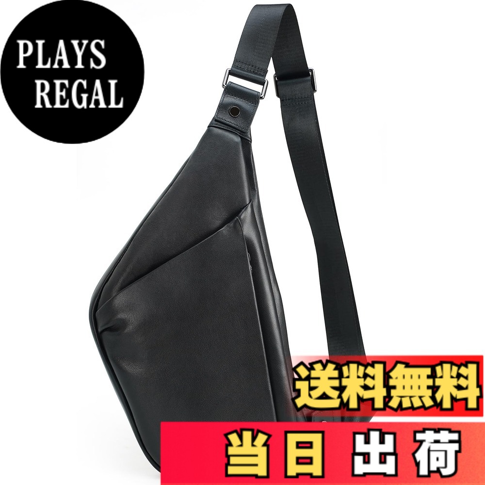 【貨物輸送無料】[Masa Kawa] 雅革 極薄 本革 上半身御徒面子 メンズ 壱ショルダーバッグ 子牛皮 曲がったがけ スリングバッグ チェストバッグ 薄型 軽さで大電気容量 撥水 一般受け 色：黒いこと、大きさ：横40cmx縦16cmxマチ1.5糎