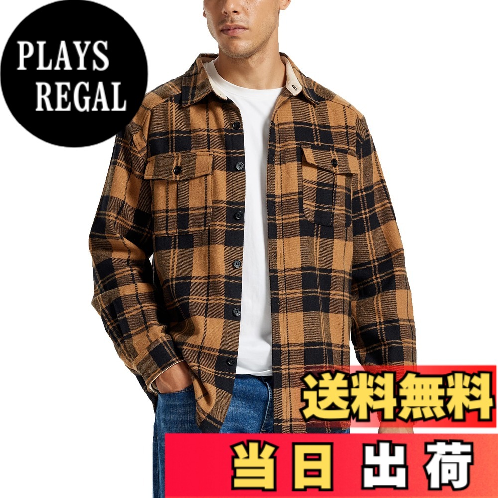 【送料無料】[MoFiz] シャツ メンズ 長袖 ゆったり カジュアル 大きいサイズ ワイシャツ 秋冬 チェックシャツ フランネル 保温 肌触り良 アウトドア 日常着対応 防起毛 色：YF、サイズ：L
