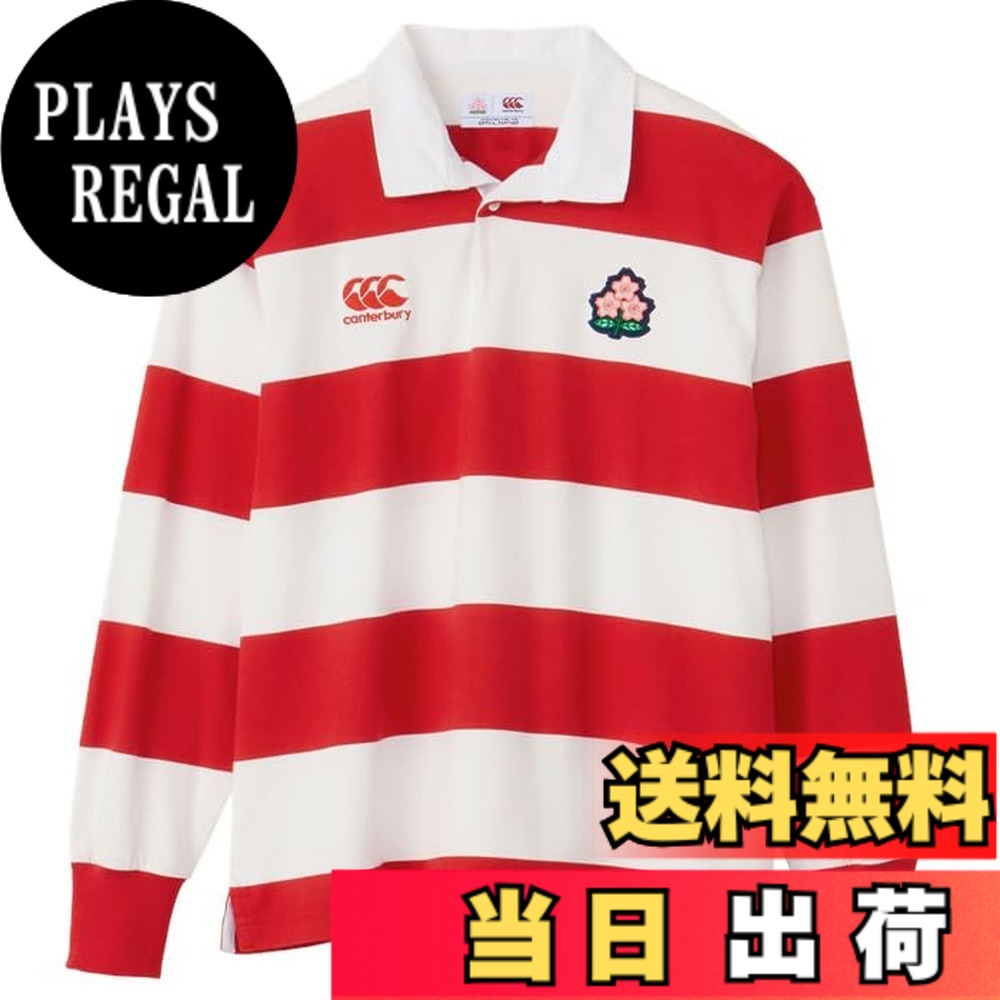 【貨物輸送無料】[カンタベリー] ラグビーティーシャツ JAPAN L/S 4INCH STRIPE RUGBY JERSEY 色：65_赤いこと、大いさ：3L