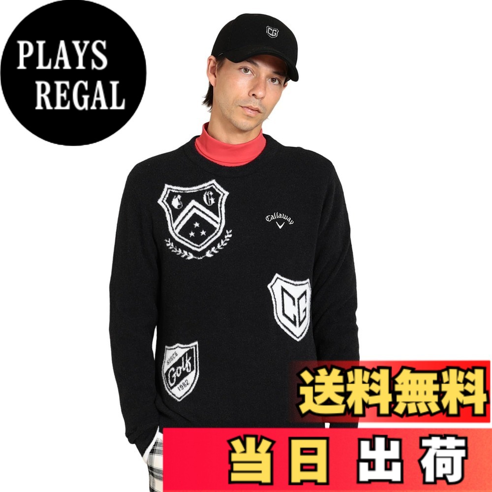 【貨物輸送無料】Callaway(キャロウェイ) メンズ クルーネックニット(エンブレムジャガード) / スウェーター ゴルフ / C23218105メンズ 色：1010_黒いこと、大きさ：L