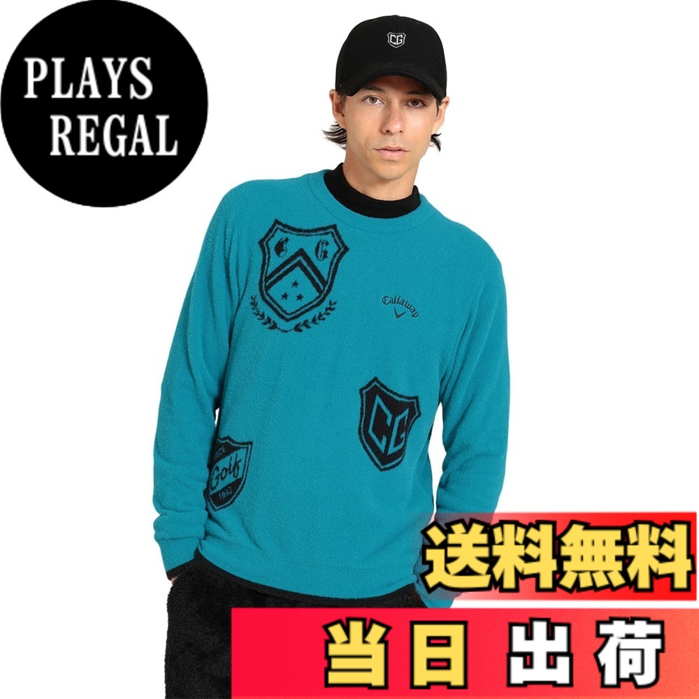 【貨物輸送無料】Callaway(キャロウェイ) メンズ クルーネックニット(エンブレムジャガード) / スウェーター ゴルフ / C23218105メンズ 色：1111_青み、大きさ：M