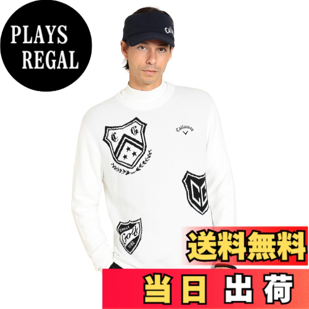 【貨物輸送無料】Callaway(キャロウェイ) メンズ クルーネックニット(エンブレムジャガード) / スウェーター ゴルフ / C23218105メンズ 色：1030_白いこと、大きさ：3L
