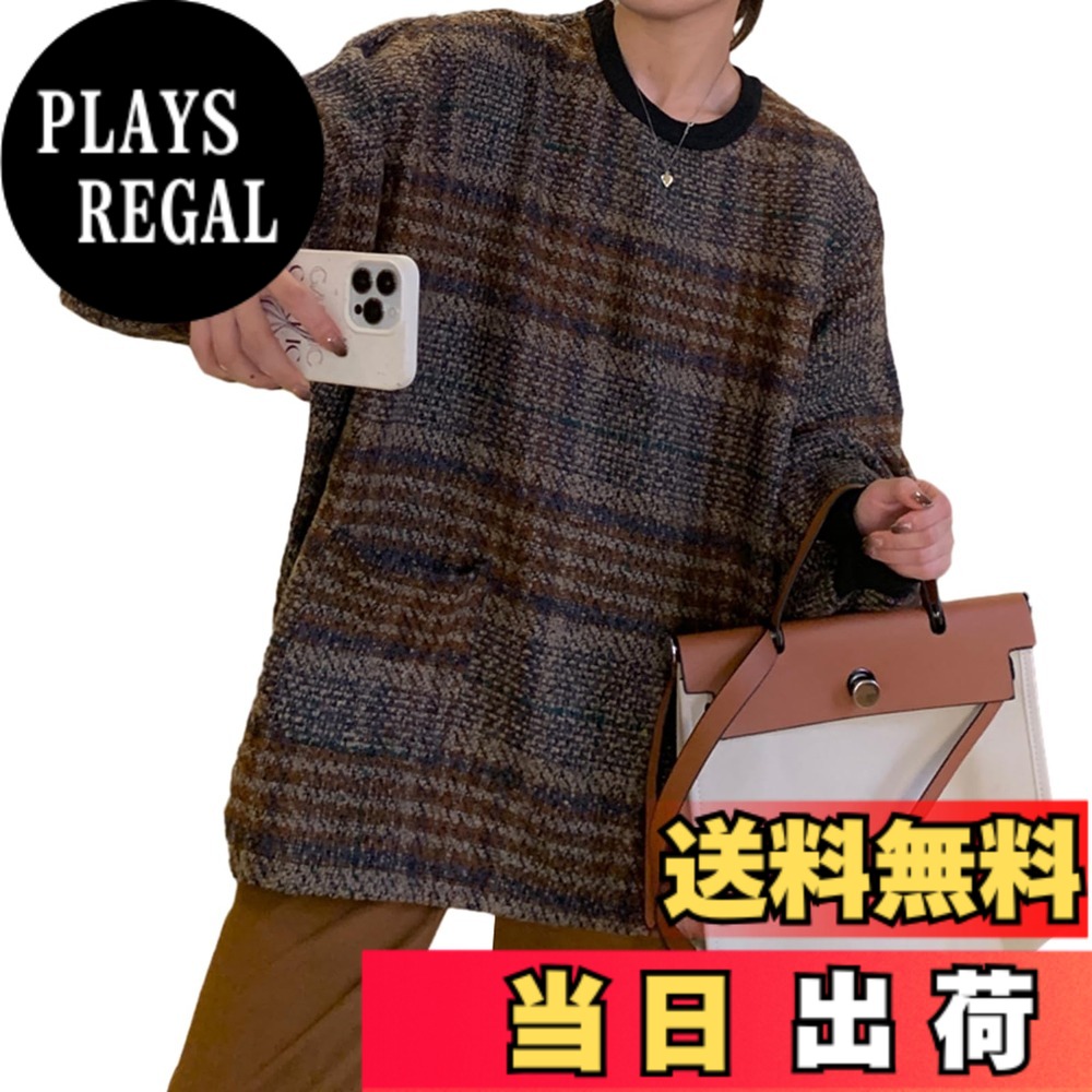 【送料無料】[RoyzTocz] パーカー レディース トレーナー プルオーバー アウター クルーネック チェック柄 長袖 トップス カジュアル ゆったり おしゃれ 大きいサイズ 体型カバー 可愛い ルームウエア 通勤 お出かけ 春秋冬 色：カーキ、サイズ：M