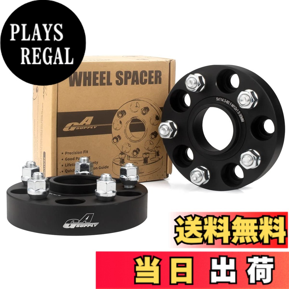 【送料無料】GAsupply 鍛造ワイドトレッドスペーサー PCD114.3 5H 内径60.1 M12XP1.5 厚さ30mm ワイトレハブリング一体 マットブラック【2枚セット】