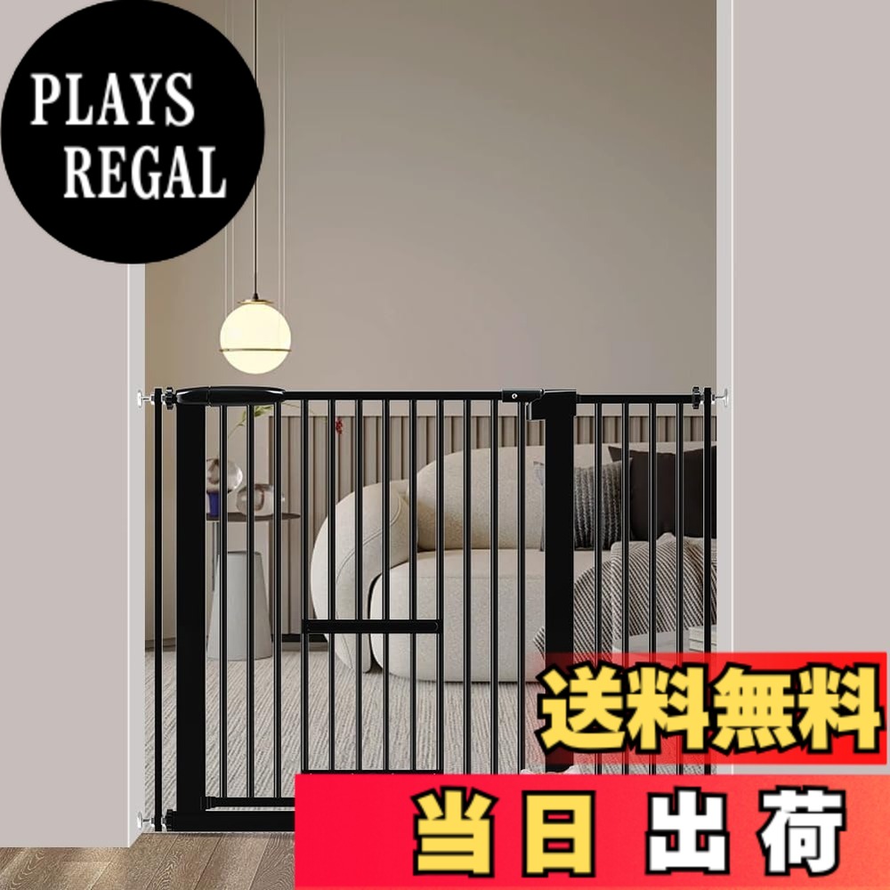 【送料無料】Seogva ペットゲート 3.5cm柵間隔 ペットドア付き 高さ78cm ペットゲート 犬 猫 ゲート ブラック ホワイト 猫用ゲート 過密フレーム付き 猫 ゲート 犬すり抜け防止フェンス つっぱり 扉付き 赤ちゃん ベビーゲート 突っ張り式 自動ロック 階段上 （設置幅96