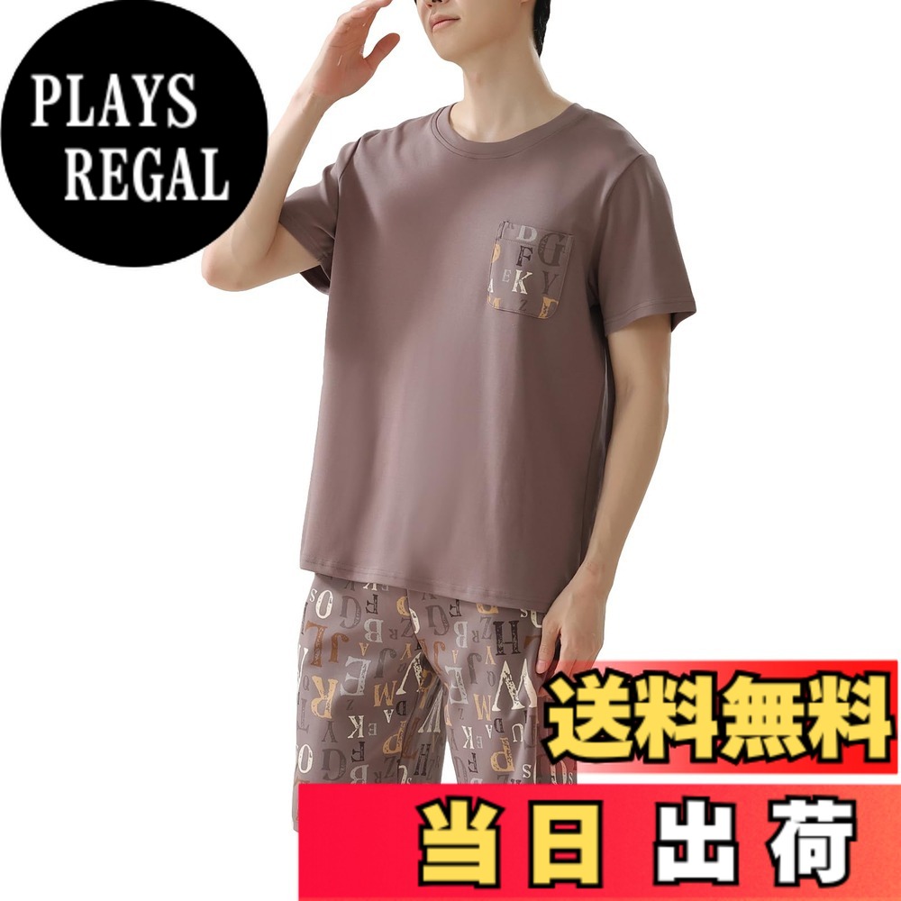 【送料無料】[PHOLEEY] メンズ パジャマセット 半袖 トップス ショートパンツ 柔らかいコットン ホームウェア 春夏着