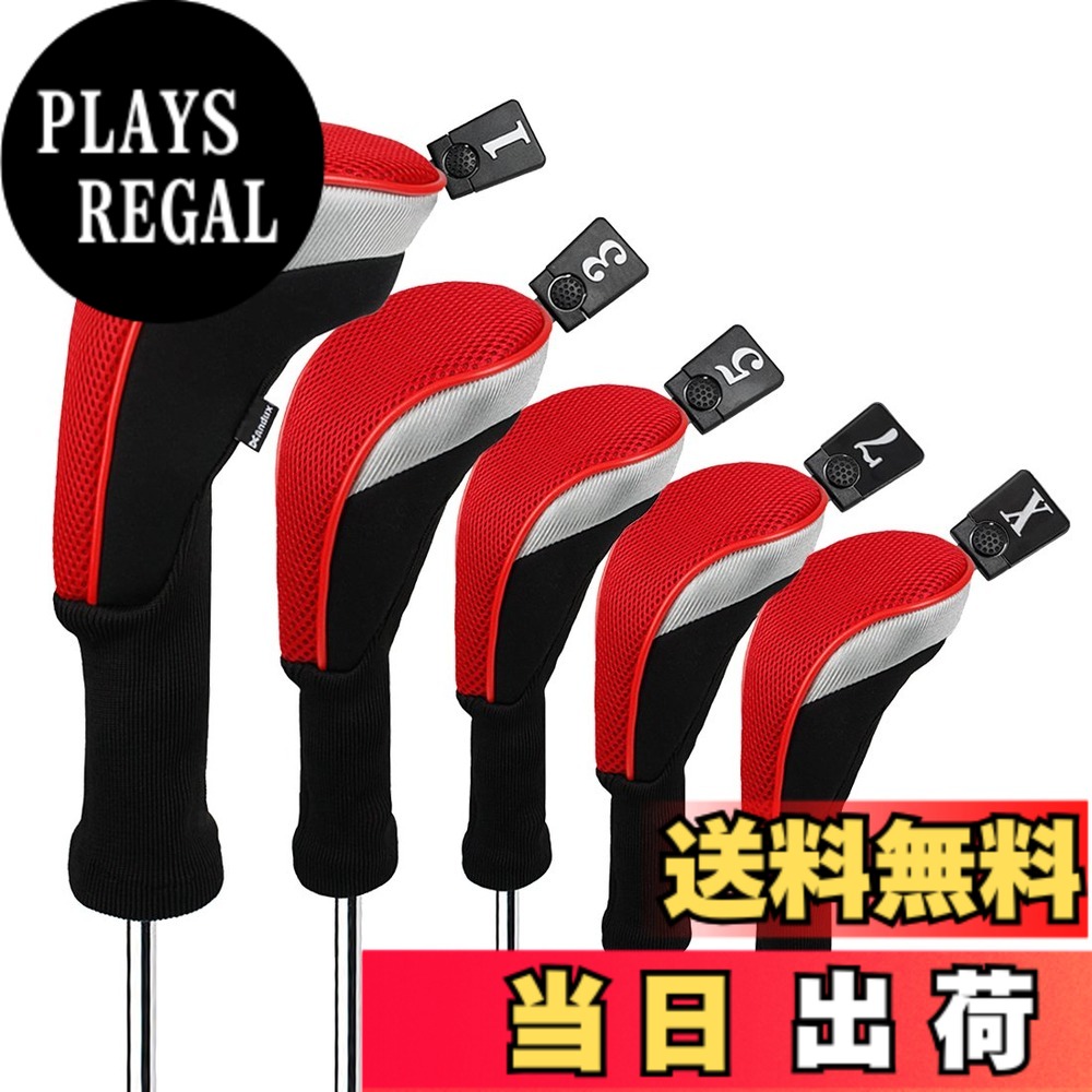 【送料無料】Andux ゴルフ ウッドドライバー ヘッドカバーロングネック 5個セット 460cc対応 MT/MG34(レッド)