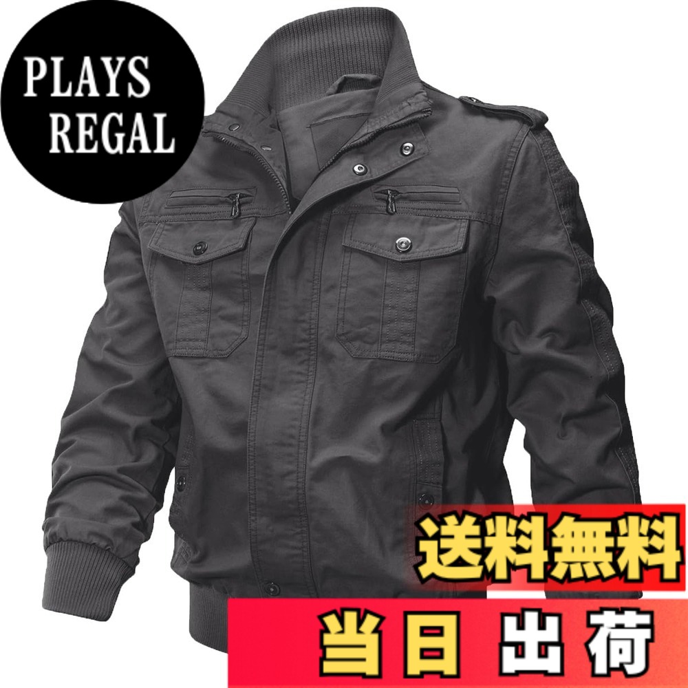 【送料無料】[KEFITEVD] ジャケット メンズ 大きいサイズ 防寒着 ウインドブレーカー バイクジャケット 防風 秋服 アウトドア ミリタリー スタンドカラー ブルゾン 作業着 冬用 グレー JP XL｜PLAYS REGAL