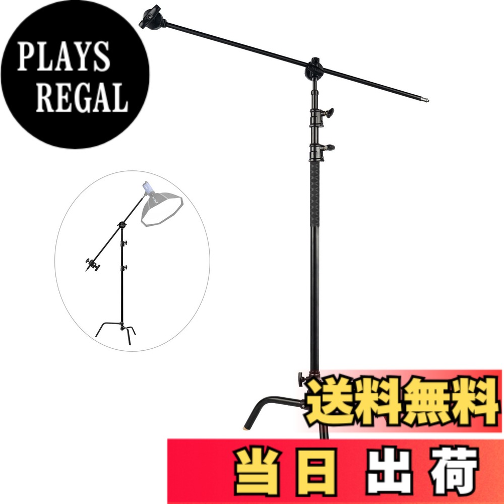 【送料無料】Selens Cスタンド センチュリースタンド 295cm / 116.14in調節可能 アームアーム長さ100cm / 39.3in グリップヘッド2つ付き ステンレス製 積載能力44lbs ヘビーデューティライトスタンド 撮影スタジオ モノライト ソフトボックス リフレクターに適用 ブラッ