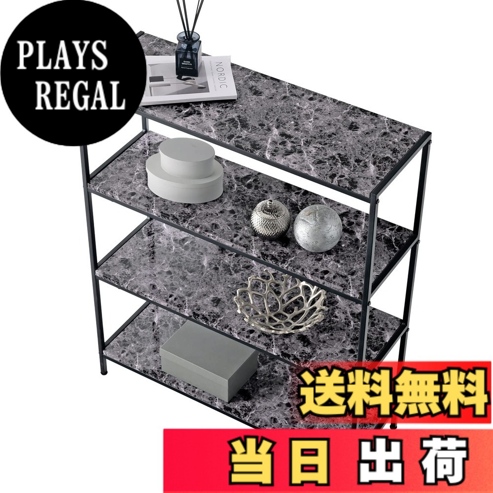 【送料無料】萩原(Hagihara) オープンシェルフ ラック スチール 大理石調 棚 収納 4段 幅90 モダン おしゃれ 韓国インテリア ブラック 1台 LCC-4664MBK｜PLAYS REGAL 9,581円
