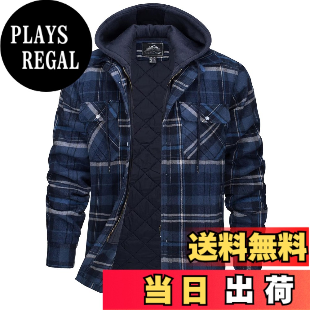 【送料無料】[KEFITEVD] シャツジャケット メンズ チェック ジャケット フランネルシャツ 長袖 ビジネス アウター 防寒 キャンプ カジュアル ストリート ビッグシルエットブルーグレー M｜PLAYS REGAL