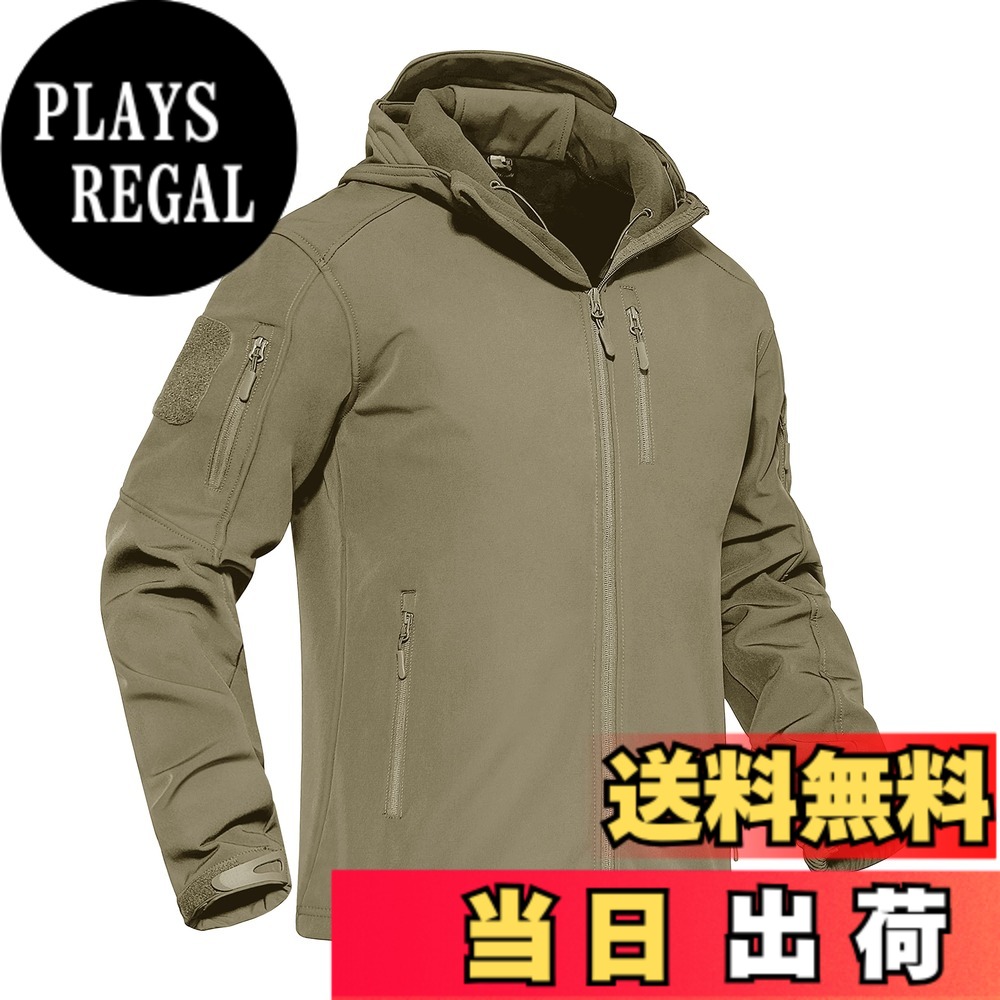 【送料無料】[KEFITEVD] ジャケット メンズ 秋冬 タクティカルジャケット 大きいサイズ サバゲー 撥水 バイク ジャケット 防風ジャケット あったか キャンプ アウター カーキ 2XL｜PLAYS REGAL