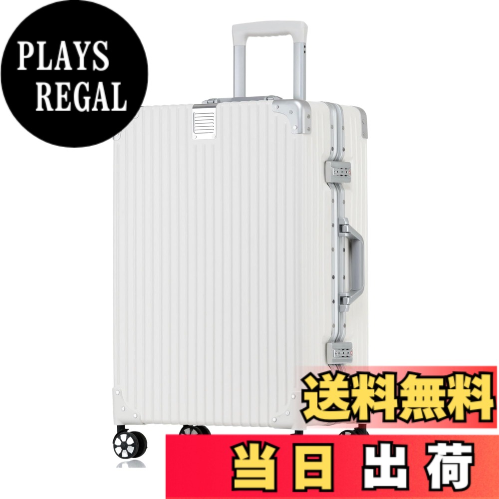 【送料無料】[Yuweijie] スーツケース アルミフレーム キャリー ケース機内持ち込み 預け入れスーツケース 大型トロリーケース 軽量キャリーバッグ 静音ダブルキャスター 耐衝撃 旅行 ビジネス 出張 tsaロック付 保護カバー付き，ホワイト S サイズ 2泊3日 (White, Smal｜PLAYS REGAL