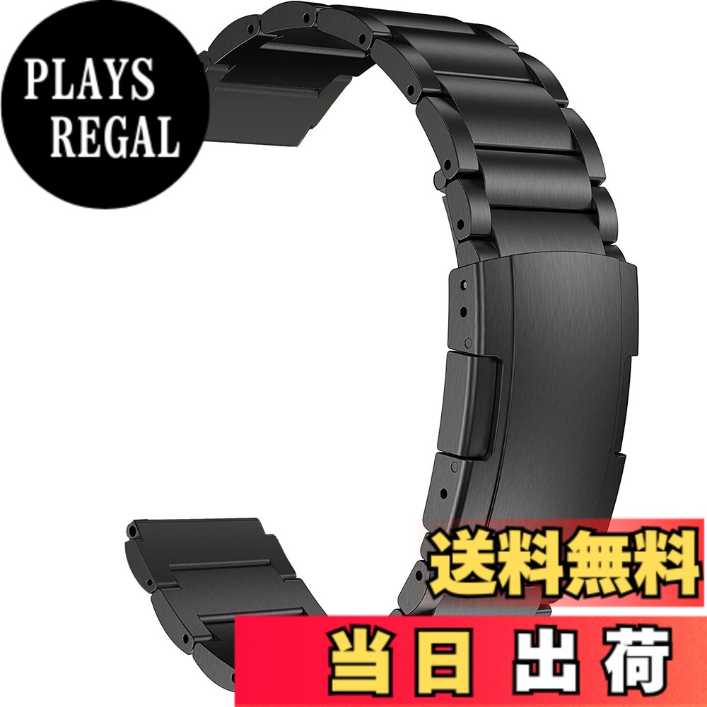 【送料無料】MaKTech チタンバンド、20mm軽量ワンピースメタルリンクブレスレット、Samsung Galaxy Watch 7 FE 6 5 4,40/42/43/44/45/46/47mm,Huawei GT 4/3-41/42mmに対応 (黒)