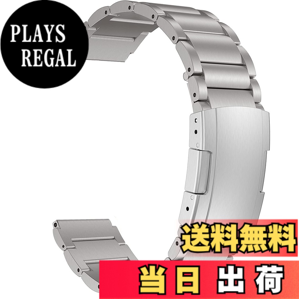 【送料無料】MaKTech チタンバンド、20mm軽量ワンピースメタルリンクブレスレット、Samsung Galaxy Watch 7 FE 6 5 4,40/42/43/44/45/46/47mm,Huawei GT 4/3-41/42mmに対応 (銀)