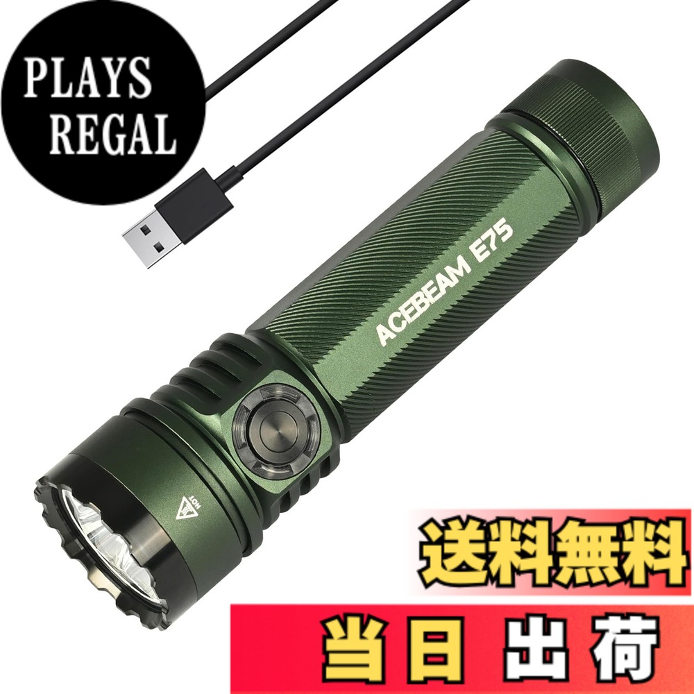 【送料無料】ACEBEAM E75 懐中電灯 高い演色性 CRI90 昼白色 5000K LEDフラッシュライト 3000ルーメン 高輝度 強力 ハンディライト ワークライト USB-C充電式 IP68防水 小型 キャンプ 登山 捜索救助 防災 停電対策 緊急用