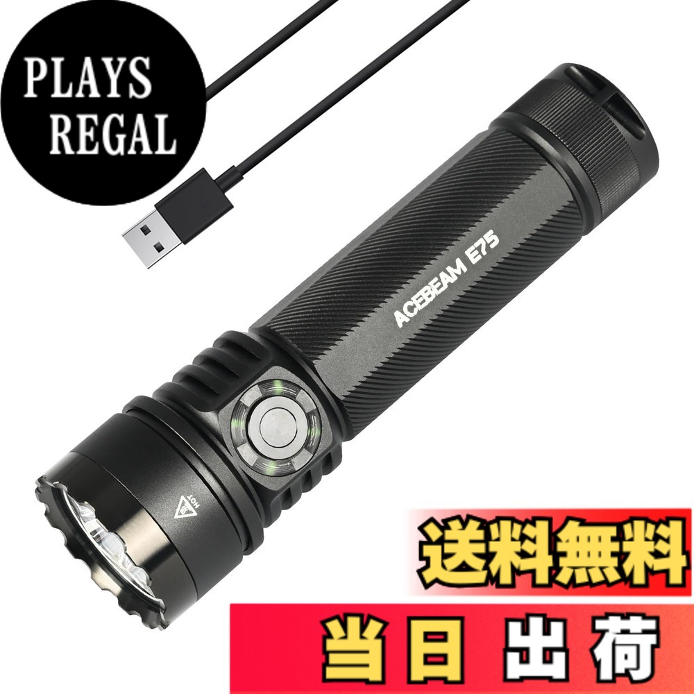 【送料無料】ACEBEAM E75 明るい懐中電灯 LEDフラッシュライト 4500ルーメン 高輝度 強力 USB-C充電式 IP68防水 小型 ハンディライト ワークライト キャンプ 登山 捜索救助 防災 停電対策 緊急用