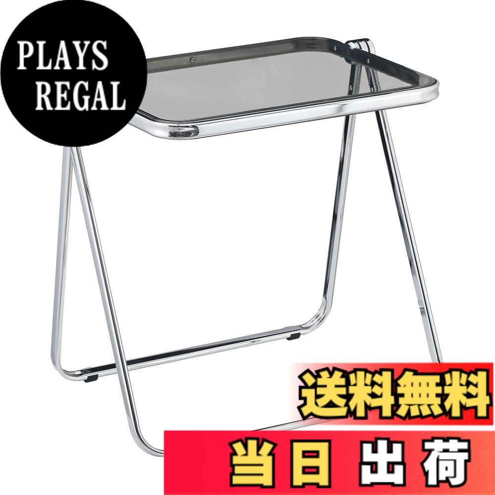 【送料無料】KAIHAOWIN 折りたたみテーブル クリア 50x64x70cm 透明テーブル フォールディングテーブル 折り畳みデスク テーブル コンパクト 角が丸い 折り畳み 机 軽量 北欧 インテリア グレー｜PLAYS REGAL