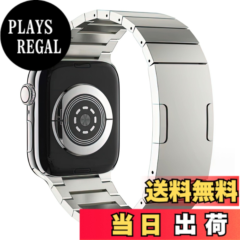 【送料無料】MaKTech チタンバンド、埋め込みバックル付き軽量メタルブレスレットストラップ、Apple Watch 11/10/9/8/7,Ultra 3/2/1,SE 3/2/1 [2025]用 (46mm/45mm/44mm/49mm,シルバー)