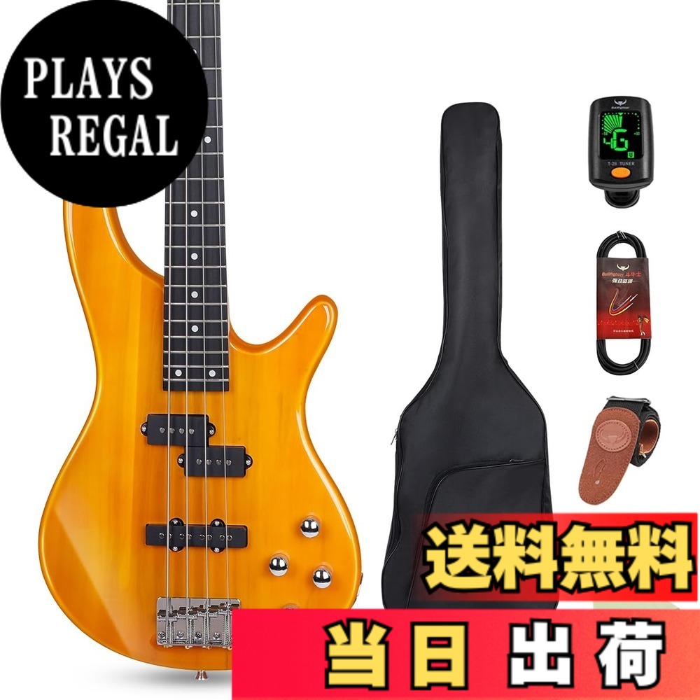 【送料無料】Bullfighter エレキベース 初心者入門セットアクセサリーセット付き、PB PJB 4弦bassエレキベース初心者入門パフォーマンスロック楽器 Bass [ソフトケース/シールド/ストラップ/ピック/調整用レンチ付属] (PJ-Wood)｜PLAYS REGAL