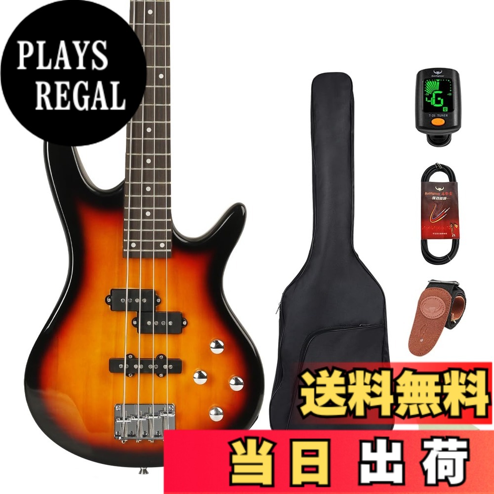 【送料無料】Bullfighter エレキベース 初心者入門セットアクセサリーセット付き、PB PJB 4弦bassエレキベース初心者入門パフォーマンスロック楽器 Bass [ソフトケース/シールド/ストラップ/ピック/調整用レンチ付属] (PJ-Sunset)