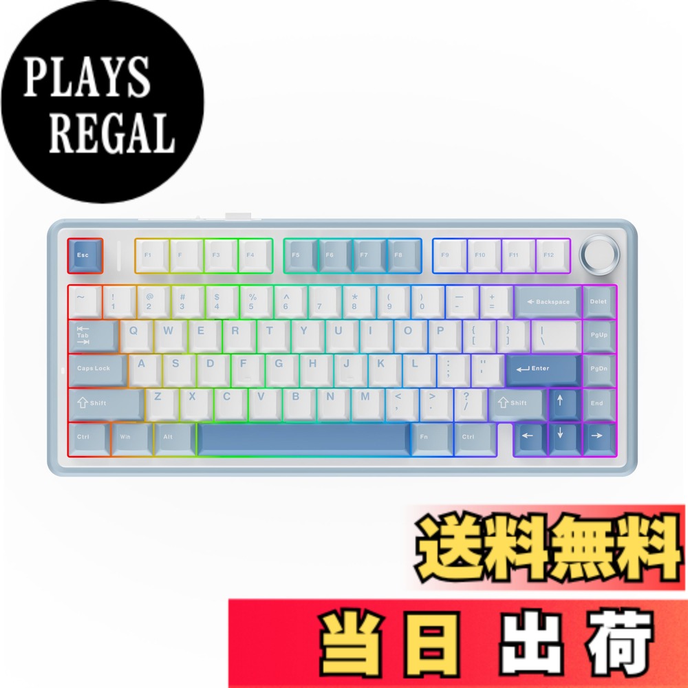 【送料無料】EPOMAKER x Aula F75 ゲーミングキーボード ガスケット メカニカルキーボード 5層パッド＆ノブ付き 75% ワイヤレス ホットスワッパブル Bluetooth/2.4GHz/USB-C RGB 技適認証取得 (Sea Salt Blue, LEOBOG Reaper Switch)