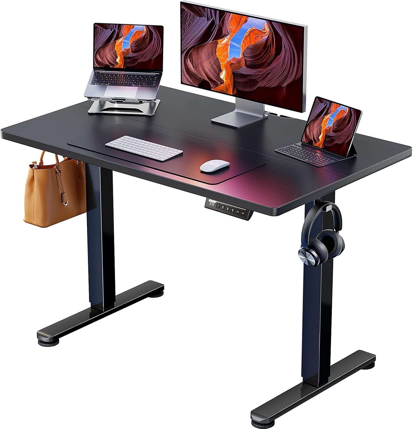 【送料無料】ErGear 電動 オフィスワークテーブル 色:黒(天板) / 黒(足)、サイズ:100*60cm|PLAYS REGAL