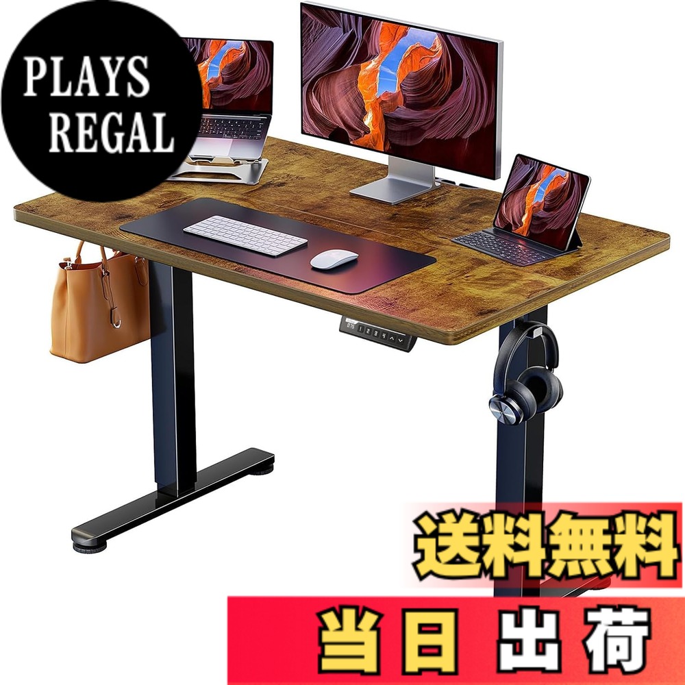 【送料無料】ErGear 電動 オフィスワークテーブル 色：ビンテージ(天板) / 黒(足)、サイズ：100*60cm｜PLAYS REGAL