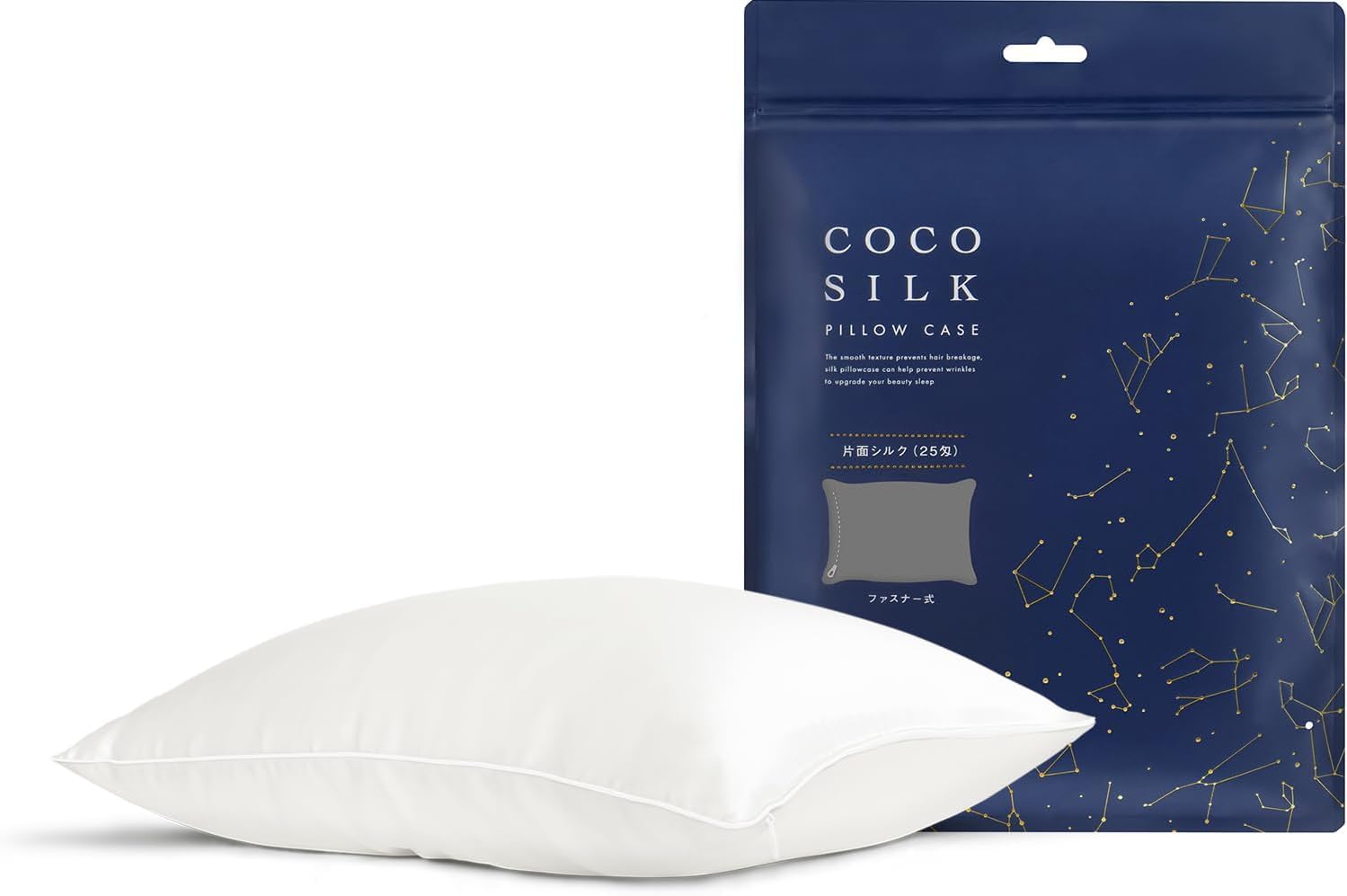 【送料無料】[COCOSILK] シルク 枕カバー 25匁 ファスナー 片面 シルク100％ 6Aランク OEKO認証済み ピローケース まくらカバー 美髪 ココシルク 色：ホワイト、サイズ：ファスナー/50x70cm｜PLAYS REGAL