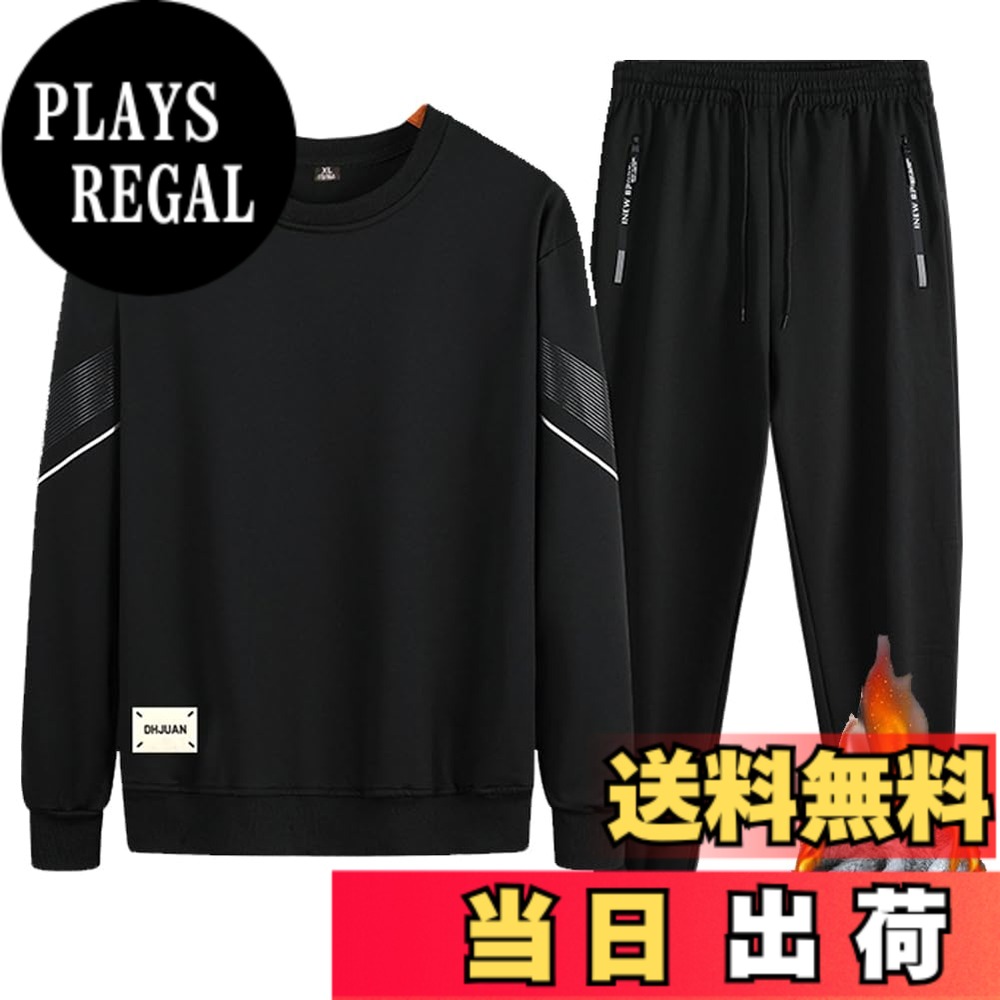 【送料無料】[FUZHIHUA] スウェット パーカー 上下セット ジャージ メンズ レデイース ウェア トレーニングウェア スポーツウェア ランニングウェア カジュアル スポーツ アウター ズボン 春秋冬用 色：5-1：ブラック（厚手）、サイズ：L