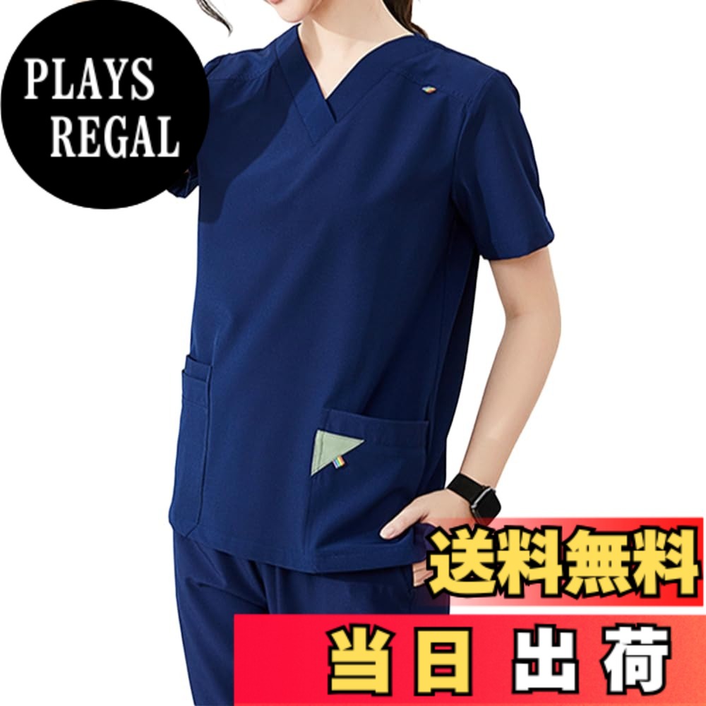 【送料無料】[Siomlana] レディース スクラブセット 医療用 作業服 ユニフォーム 夏用 手術室用 抗菌加工 スクラブウェア ワークウェア 看護セット ストレッチ 高伸縮 快適 しわ防止 光漏れ防止 消臭 通気性 速乾 [4色] 色：ネイビーブルー、サイズ：L