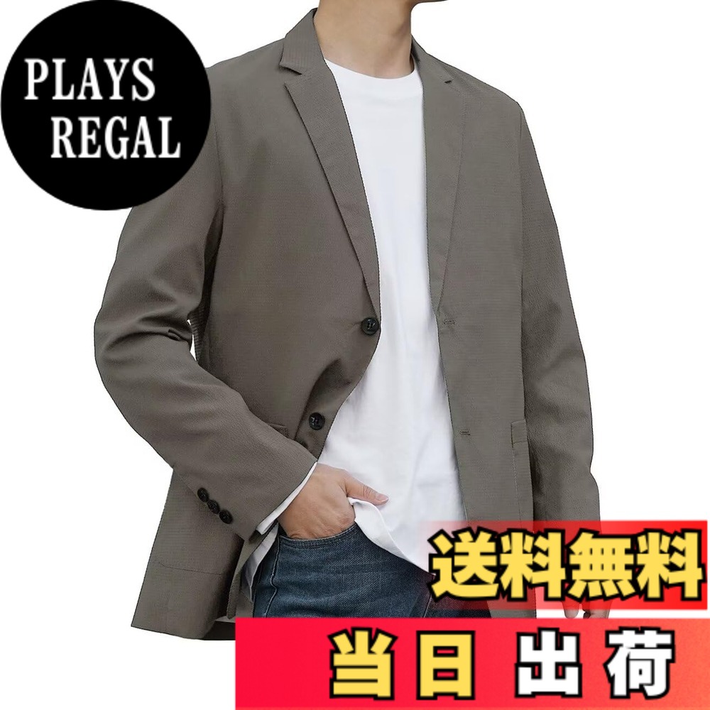 【送料無料】[Fuyumoe] テーラードジャケット メンズ 春 秋 スーツジャケット ブレザー ビジネス カジュアル おしゃれ 撥水加工 軽量 アウター 色：カーキ、サイズ：L