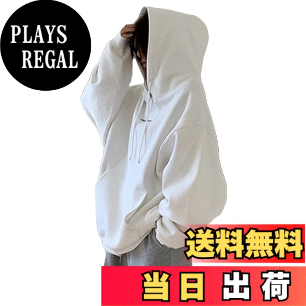【送料無料】[MlleeSSeeldyTRC] パーカー レディース 裏起毛 トレーナー フード付き プルオーバー スウェット トップス ポケット付き ゆったり 体型カバー 長袖 防寒 英字ロゴ カジュアル おしゃれ 韓国風 通学 春 秋 冬 色：ホワイト、サイズ：L
