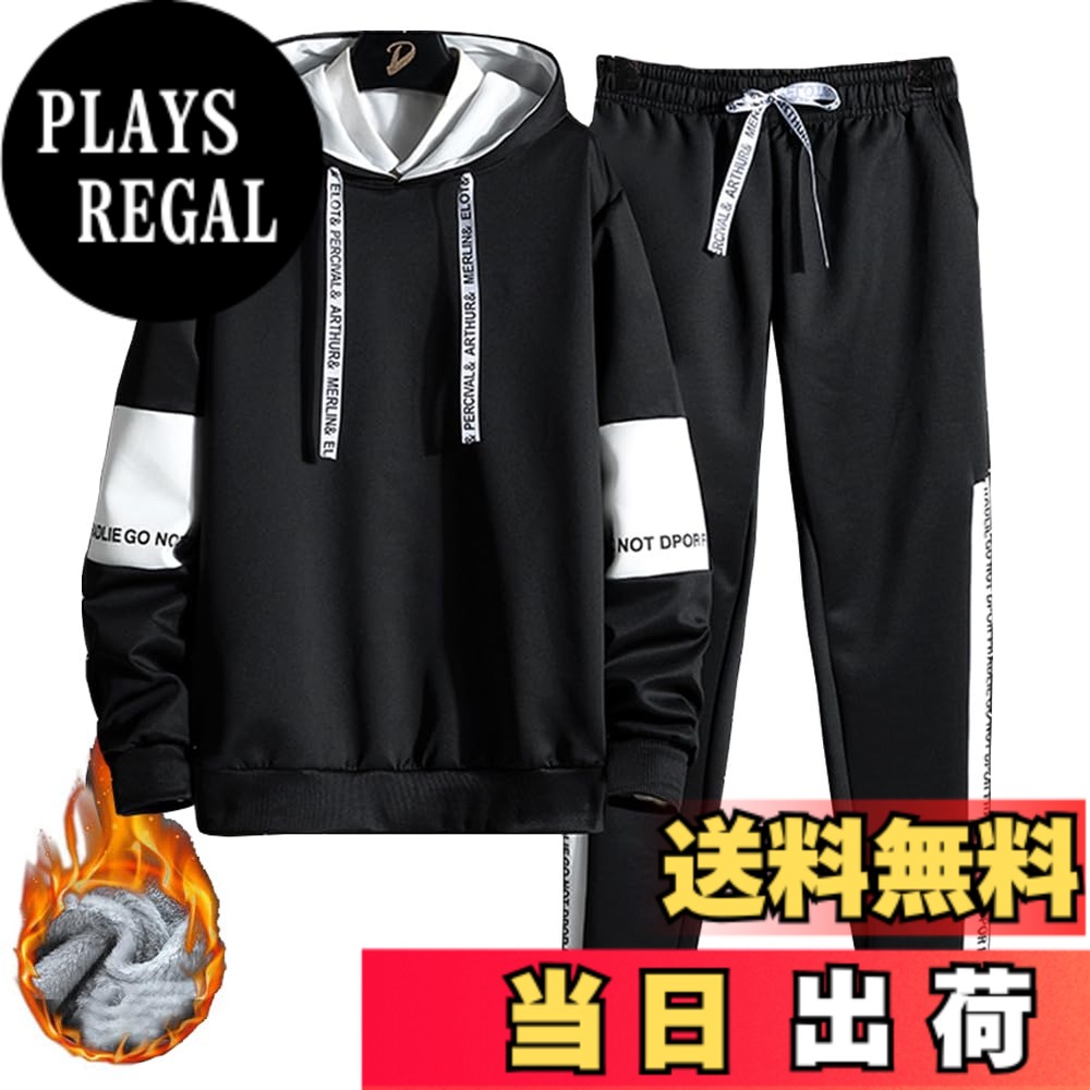 【送料無料】[FUZHIHUA] スウェット パーカー 上下セット ジャージ メンズ レデイース ウェア トレーニングウェア スポーツウェア ランニングウェア カジュアル スポーツ アウター ズボン 春秋冬用 色：4-1：ブラック（厚手）、サイズ：L