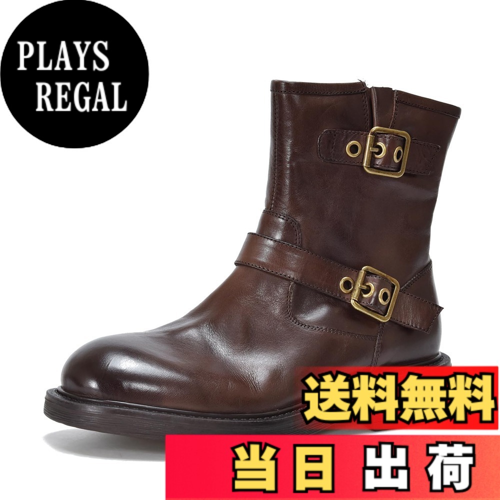 【送料無料】[ZUYEE] レディース ショートブーツ 本革 サイドジップ ベルト ローヒール エンジニアブーツ 歩きやすい カジュアル 色：コーヒー、サイズ：24.5 cm