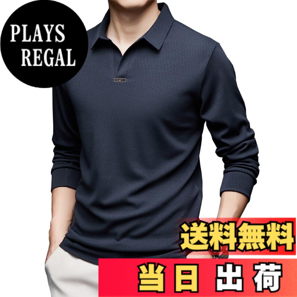 【送料無料】[Liaziong] ポロシャツ メンズ 長袖 tシャツ 大きいサイズ ゆったり 柔らかい肌触り スムース 快適 上品トップス メンズ ファッションシンプル 襟付き ポロシャツ ビジネス オフィス通勤 選挙 作業着制服 ゴルフ 大人 お洒落 ポロ 色：ネイビー、サイズ：2XL