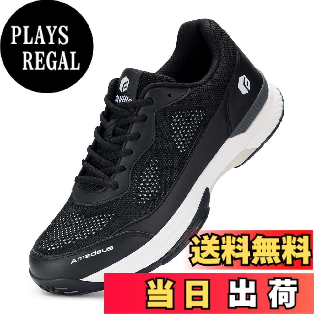 【送料無料】[FitVille] テニスシューズ メンズ 幅広 M 2E 4E 軽量 オムニクレーコート ソフトテニス シューズ 高いグリップ力 高機能 通気性 甲高 色：グレー、サイズ：27.0 cm M｜PLAYS REGAL