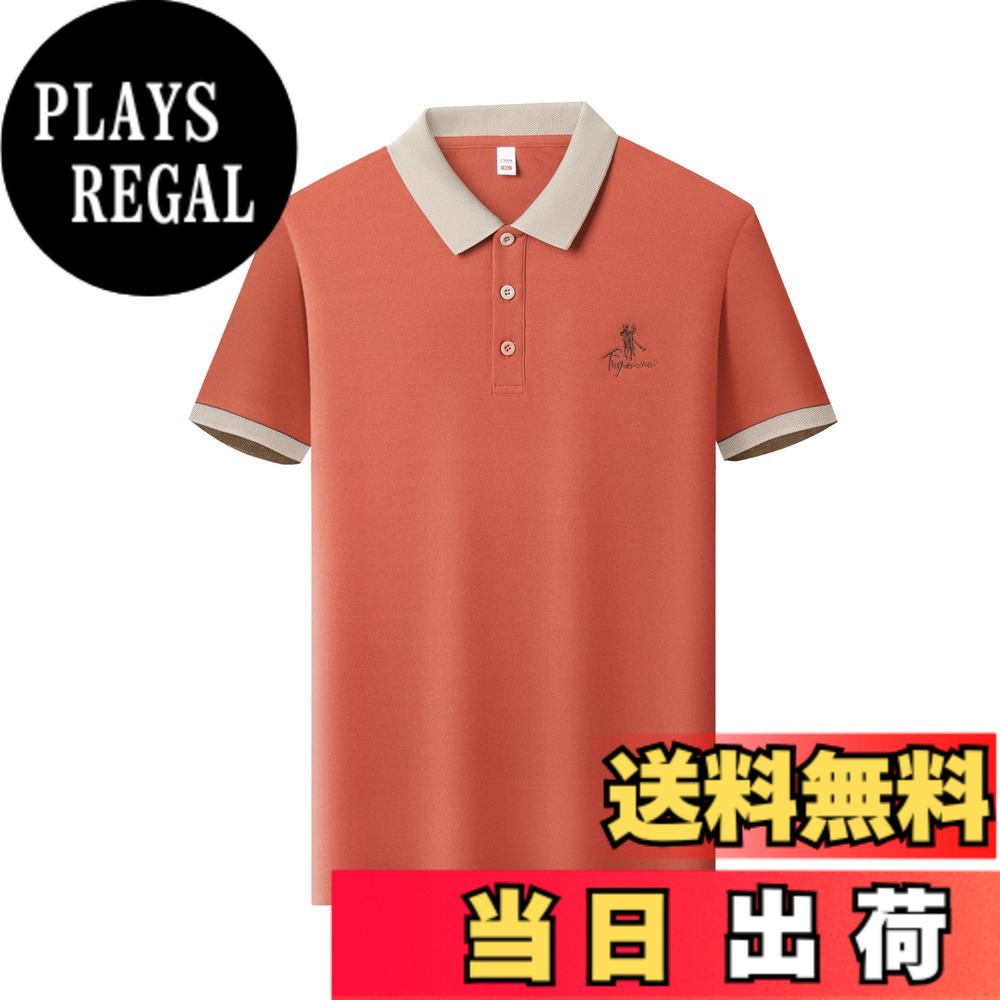 【送料無料】[FHLHY] ポロシャツ ビジネス メンズ 夏服 カジュアル シンプル スポーツ テニス シャツ 半袖 複数の色 色：オレンジ、サイズ：3XL