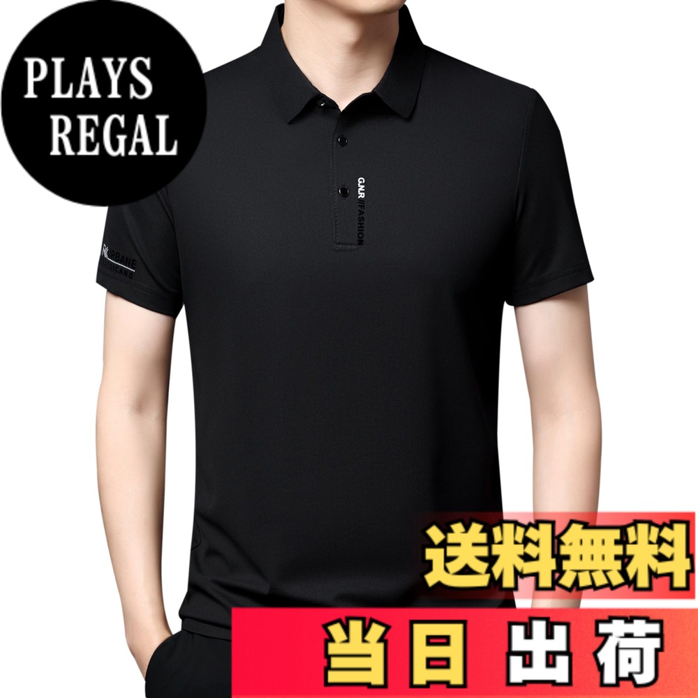 【送料無料】[FHLHY] ポロシャツ ビジネス メンズ 夏服 半袖 カジュアル シンプル Tシャツ 複数の色 色：ブラック、サイズ：M