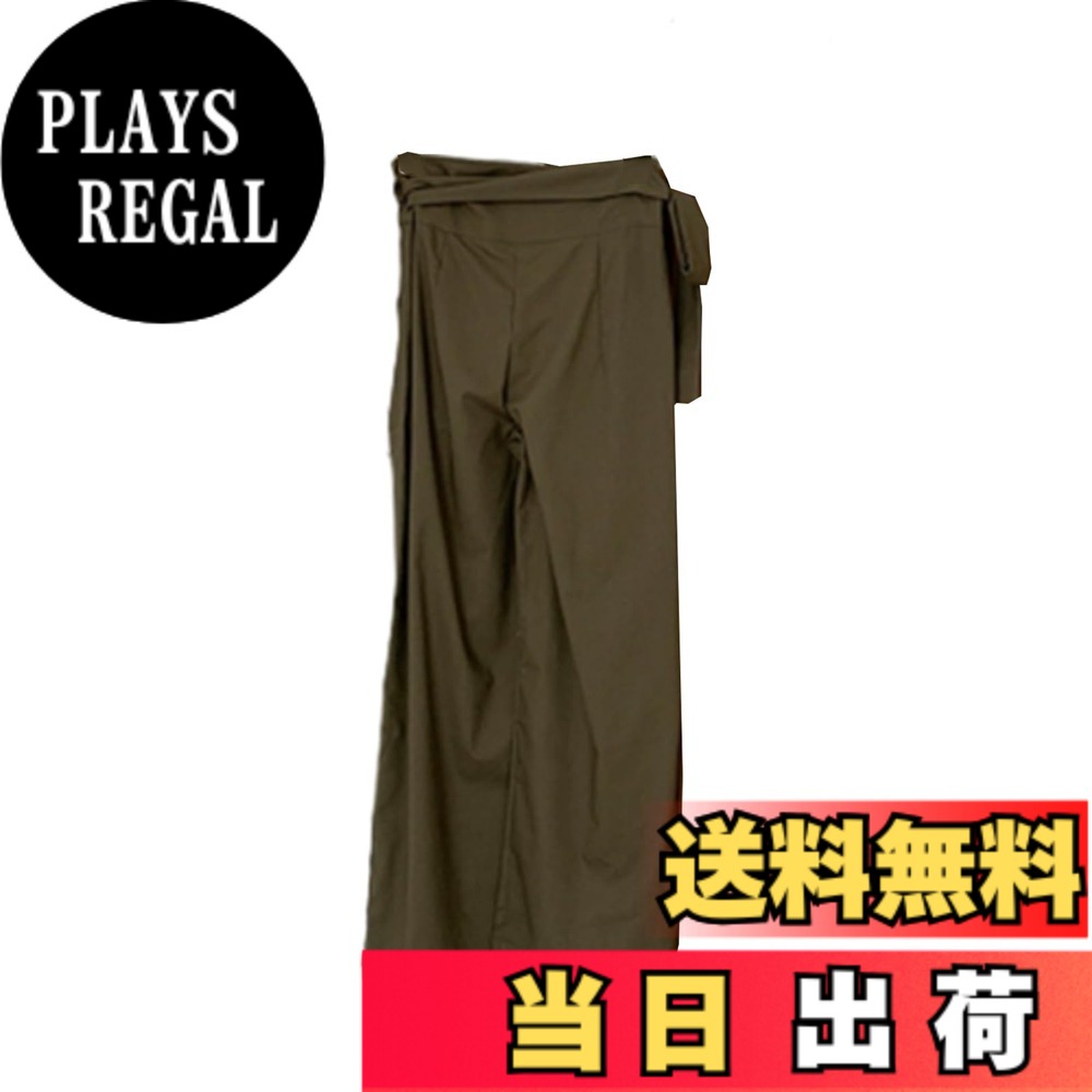 【送料無料】[CCGGOWMM] ワイド パンツ とろみ ロングパンツ ラップパンツ ボトムス レディース ズボン ガウチョ タックパンツ ゆったり リラックス 体型カバー 無地 春 夏 秋 色：グリーン、サイズ：M